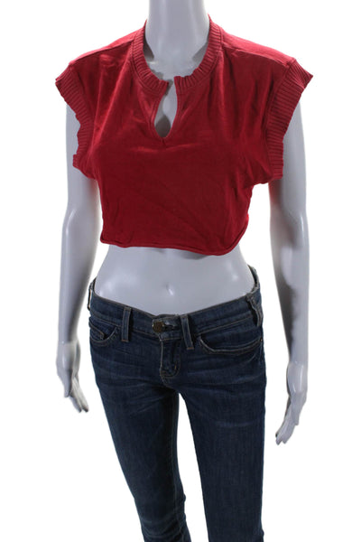 Cotton Citizen Womens Cotton Ribbed Trim Sleeveless V-Neck Crop Top Red Size XS