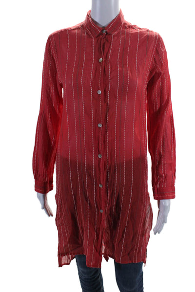 Vix Paula Hermanny Womens Cotton Striped Print Button Down Tunic Top Red Size XS