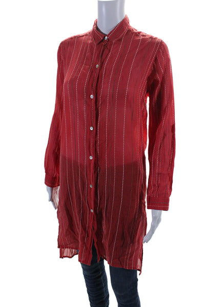 Vix Paula Hermanny Womens Cotton Striped Print Button Down Tunic Top Red Size XS