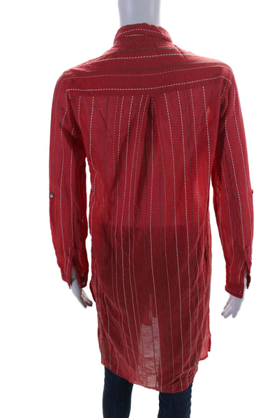 Vix Paula Hermanny Womens Cotton Striped Print Button Down Tunic Top Red Size XS