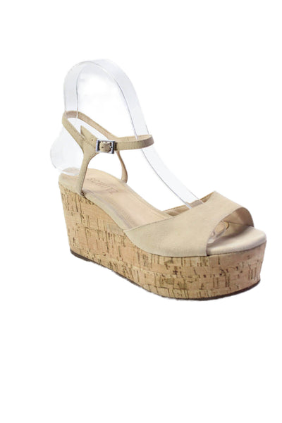 Schutz Womens Open Toe Strap Buckle Wedge Sandals Heels Beige Size 6.5