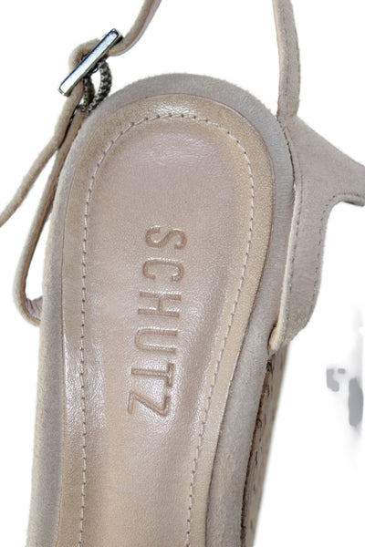 Schutz Womens Open Toe Strap Buckle Wedge Sandals Heels Beige Size 6.5