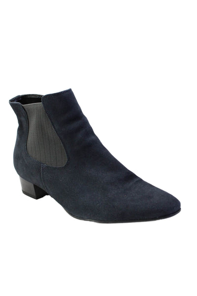 Ara Womens Suede Low Cuban Heel Side Zip Ankle Boots Midnight Blue Size 11