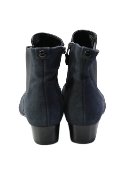 Ara Womens Suede Low Cuban Heel Side Zip Ankle Boots Midnight Blue Size 11