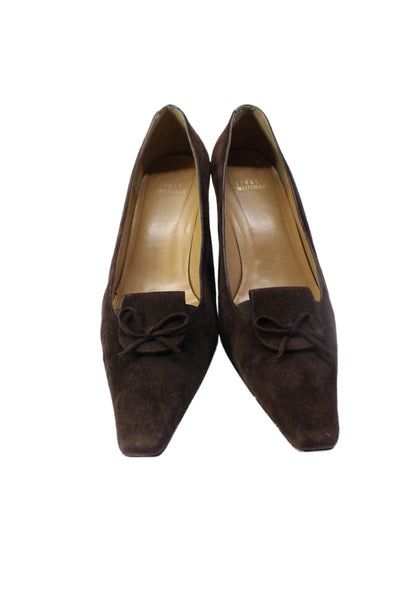 Stuart Weitzman Womens Suede Low Spool Heel Square Toe Pumps Brown Size 11.5US