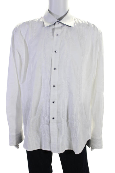 Robert Graham Mens Button Down Dress Shirt White Cotton Size Extra Extra Large