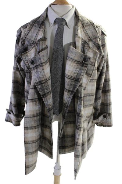 Democracy Mens Plaid Button Down Coat Beige Wool Blend Size Extra Large