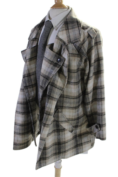 Democracy Mens Plaid Button Down Coat Beige Wool Blend Size Extra Large