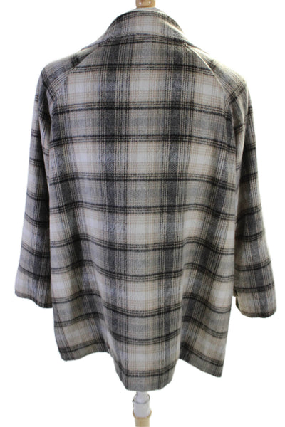 Democracy Mens Plaid Button Down Coat Beige Wool Blend Size Extra Large