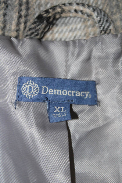 Democracy Mens Plaid Button Down Coat Beige Wool Blend Size Extra Large