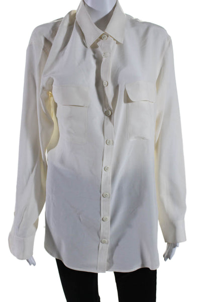 Equipment Femme Womens Silk Cream Long Sleeve Button Front Blouse Top Size L