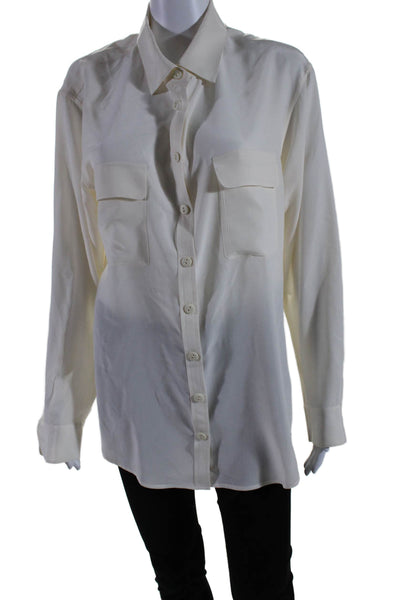 Equipment Femme Womens Silk Cream Long Sleeve Button Front Blouse Top Size L