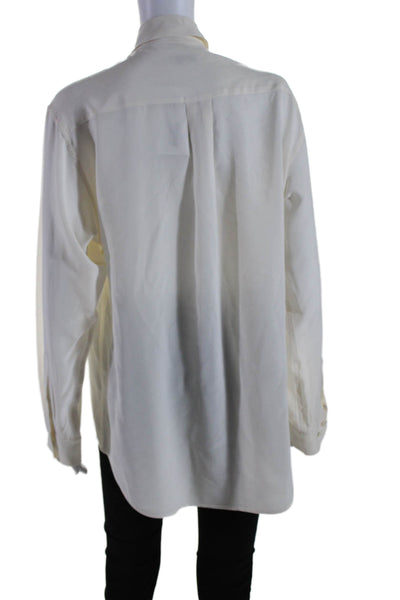 Equipment Femme Womens Silk Cream Long Sleeve Button Front Blouse Top Size L