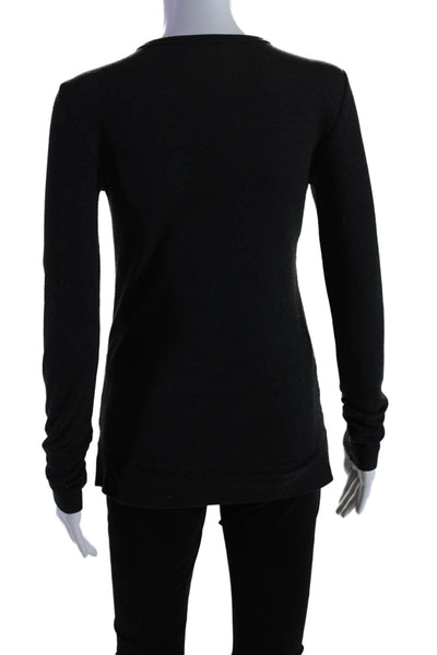 Ecru Womens Long Sleeve Scoop Neck Suede Front Shirt Gray Black Size XS