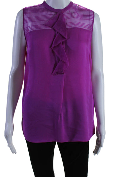 Elie Tahari Womesn Silk Sleeveless Button Up Ruffle Purple Size S