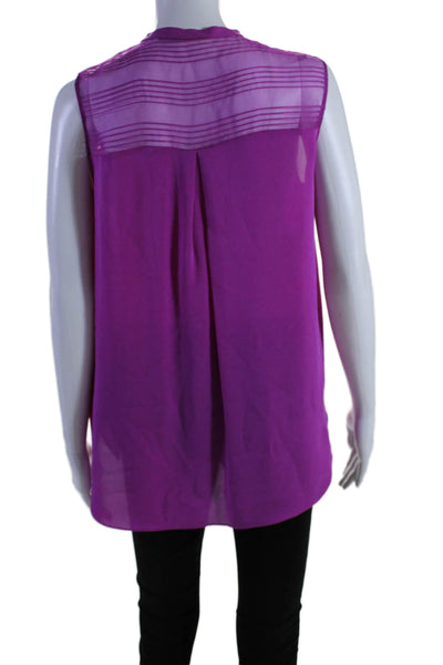 Elie Tahari Womesn Silk Sleeveless Button Up Ruffle Purple Size S