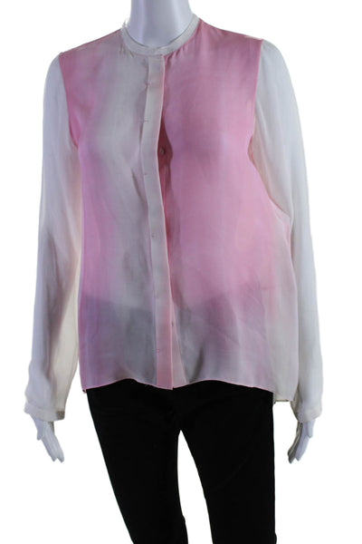 Elie Tahari Women Silk Long Sleeve Ombre Button Down Blouse Pink Size XS