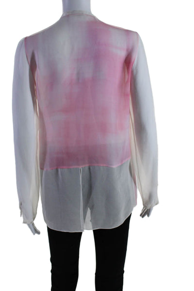 Elie Tahari Women Silk Long Sleeve Ombre Button Down Blouse Pink Size XS