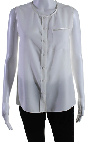 T Tahari Womens Sleeveless Button Down Collared Blouse White Size XS