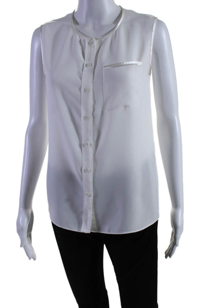 T Tahari Womens Sleeveless Button Down Collared Blouse White Size XS