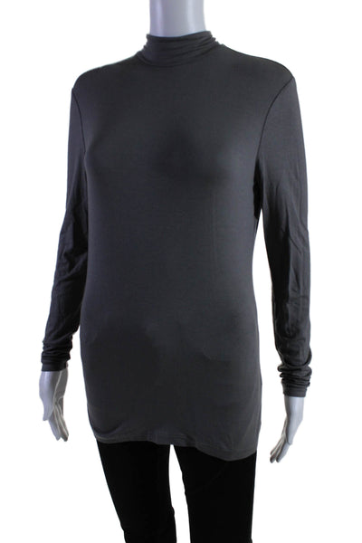 Lafayette 148 New York Womens Long Sleeve Mock Neck Top Gray Size S