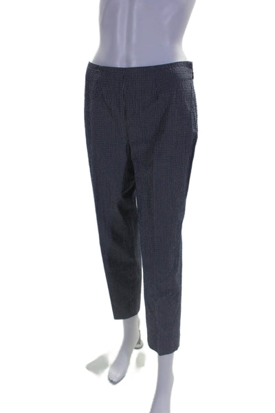 Piazza Sempione Womens Side Zip Mid Rise Pleated Plaid Pants Navy White IT 42