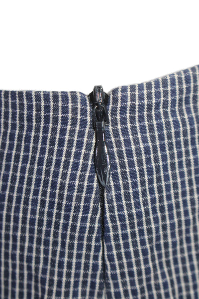 Piazza Sempione Womens Side Zip Mid Rise Pleated Plaid Pants Navy White IT 42