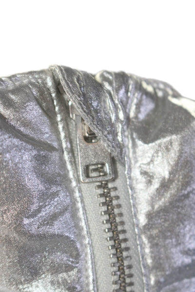 J Crew Womens Texture Shiny Long Sleeve Hood Metallic Puffer Jacket Silver Size