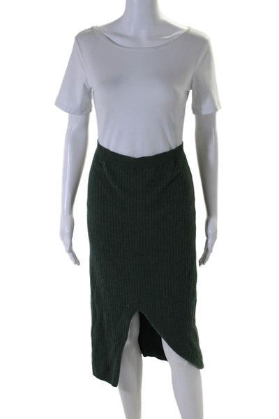 Free People Womens Elastic Waistband Ribbed Front Slit Skirt Green Size Medium