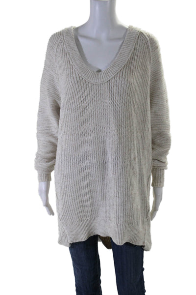 Free People Womens Oversized High Low Scoop Neck Sweater WHite Cotton Size XS