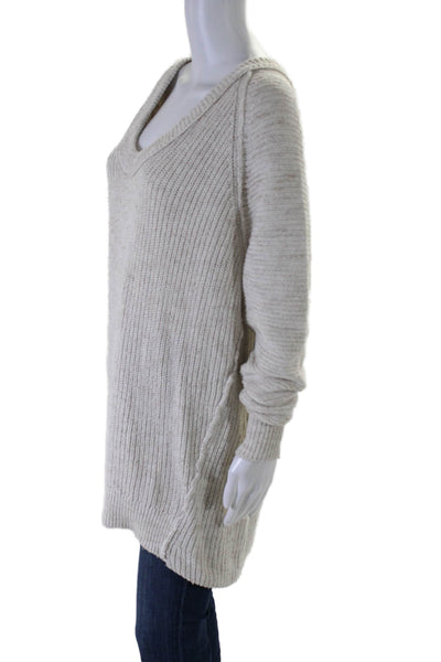 Free People Womens Oversized High Low Scoop Neck Sweater WHite Cotton Size XS