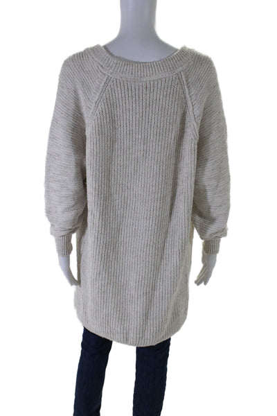 Free People Womens Oversized High Low Scoop Neck Sweater WHite Cotton Size XS