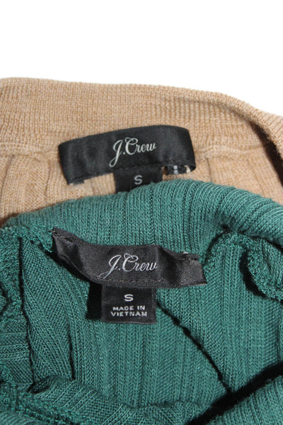 J Crew Womens Long Sleeve Crew Neck Turtleneck Sweater Green Brown Small Lot 2