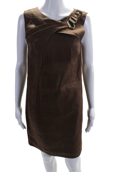 Gucci Womens Silk Blend Gold Tone Sleeveless Shift Dress Brown Size EUR 42