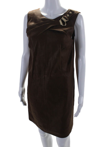 Gucci Womens Silk Blend Gold Tone Sleeveless Shift Dress Brown Size EUR 42