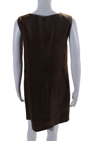 Gucci Womens Silk Blend Gold Tone Sleeveless Shift Dress Brown Size EUR 42