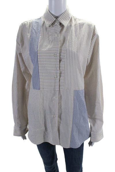 Kimberly Taylor Womens Striped Long Sleeve Button Up Blouse Top White Size M