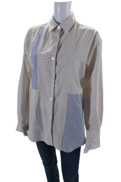 Kimberly Taylor Womens Striped Long Sleeve Button Up Blouse Top White Size M