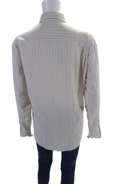 Kimberly Taylor Womens Striped Long Sleeve Button Up Blouse Top White Size M