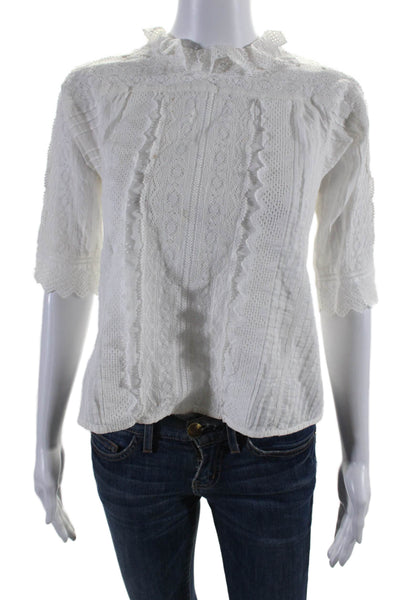 Vanessa Bruno Womens Cotton Blend Lace Long Sleeve Blouse Top White Size 34