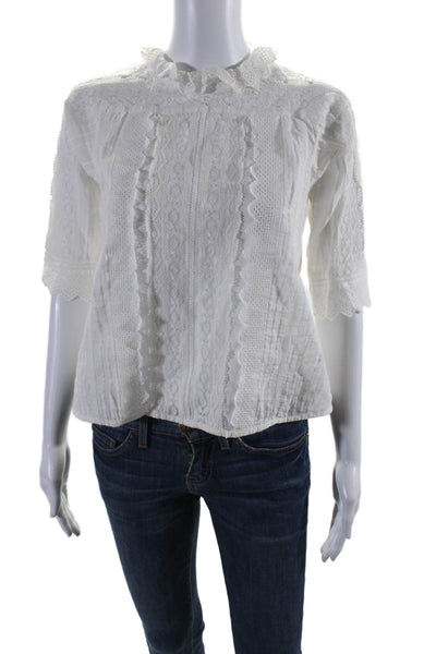 Vanessa Bruno Womens Cotton Blend Lace Long Sleeve Blouse Top White Size 34