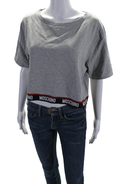 Moschino Womens Cotton Short Sleeve Boat Neck Crop Shirt Top Heather Gray Size M