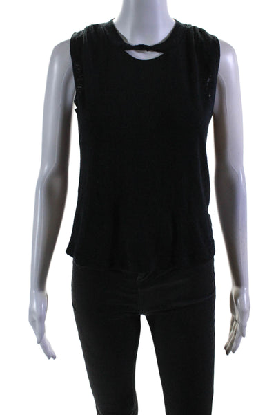 LNA Womens Knit Round Neck Sleeveless Pullover Blouse Top Black Size XS