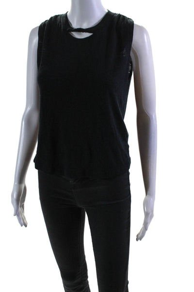 LNA Womens Knit Round Neck Sleeveless Pullover Blouse Top Black Size XS