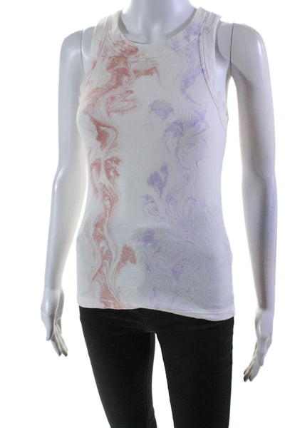 Sundays Womens Cotton Blend Tie Dye Ribbed Pullover Tank Top White Size XS