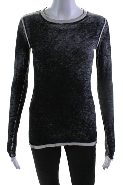 Kokun Womens Stretch Knit Two-Toned Round Neck Long Sleeve Top Black Size S