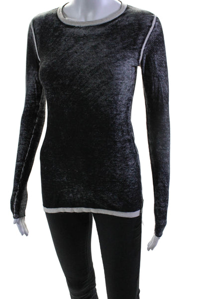 Kokun Womens Stretch Knit Two-Toned Round Neck Long Sleeve Top Black Size S