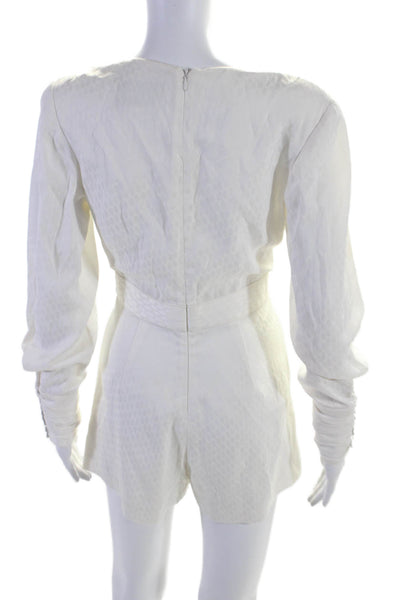 Alexis Womens Texture Dotted Low V-neck Cuff Sleeve Romper White Size XS