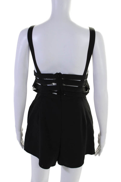 NBD Womens Criss Cross Strappy Sleeveless Zip High Neck Romper Black Size S