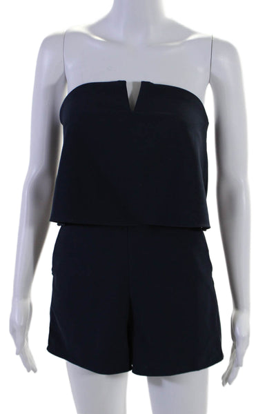 Aqua Womens Square Neck Tier Layer Lined Sleeveless Romper Navy Blue Size S